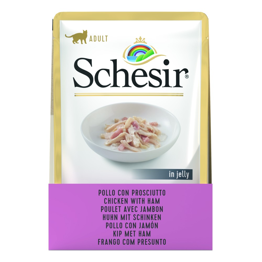 Boîte SCHÉSIR COUNTRY In jelly Adult cat Poulet avec jambon 85G